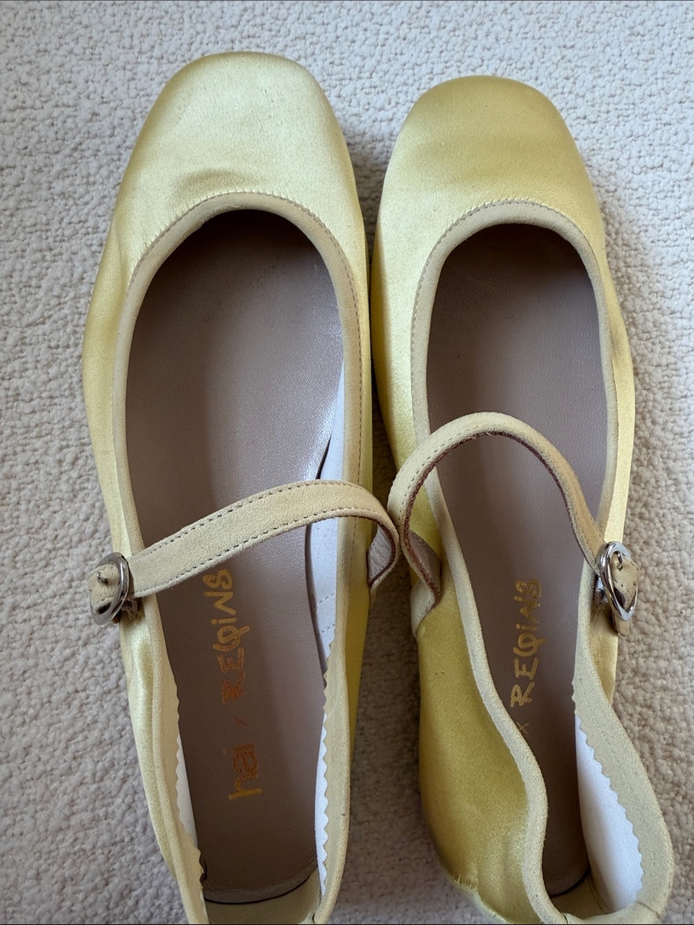 Hai Satin Yellow Mary Jane Ballet Flats